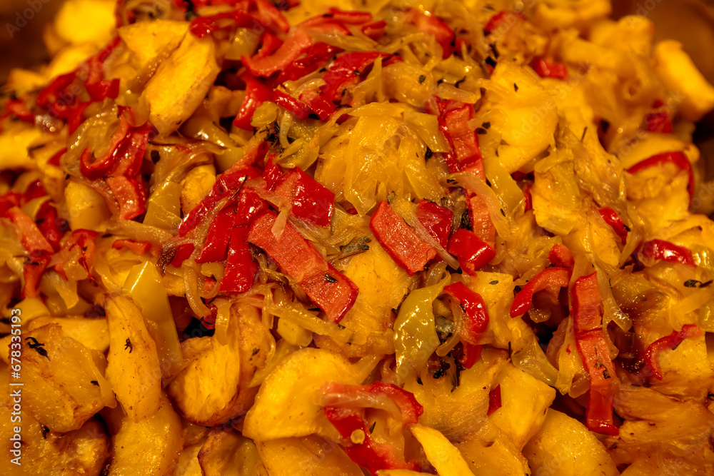 Roasted potatoes, capia peppers, green peppers and onions
Roasted potatoes, capia peppers, green peppers and onions

