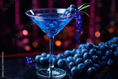 Glass of liqueur with blue grapes