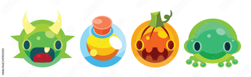 Flat Assets for Mobile Game with Funny Creatures Vector Set Flat Assets for Mobile Game with Funny Creatures Vector Set
