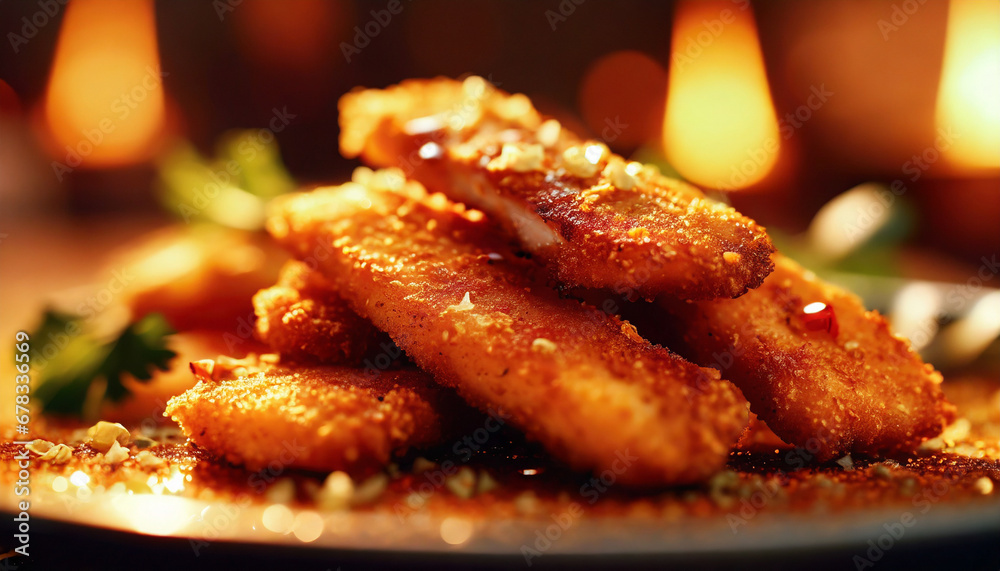 breaded chicken crispy strips a close-up shot breaded chicken crispy strips a close-up shot