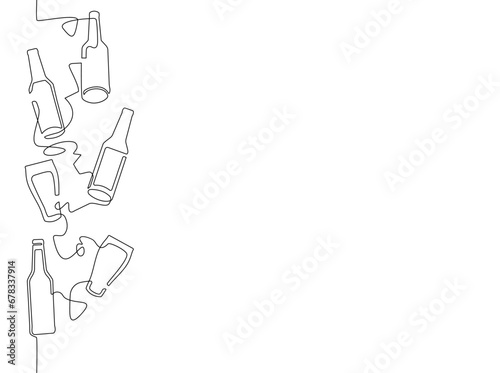 Pattern with beer bottles and glasses isolated on white background. Vector illustration.	