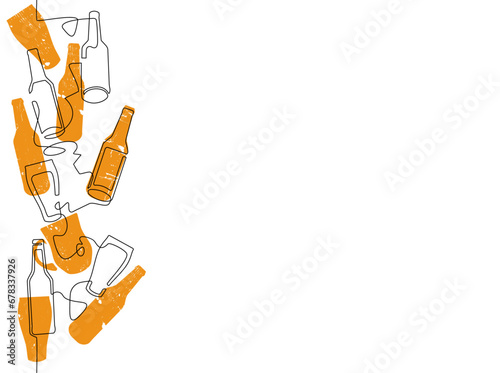 Pattern with beer bottles and glasses isolated on white background. Vector illustration.	
