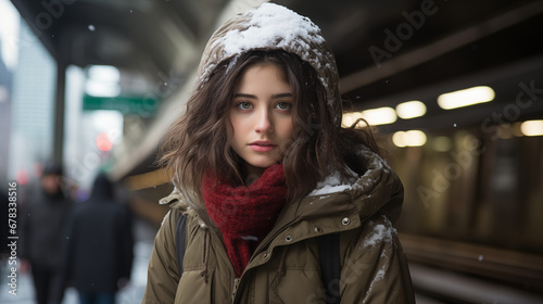 Snowfall Serenity: Girl's Gaze at the Winter Station © Danny