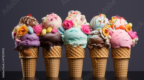 a group of ice creams with a bow on top 