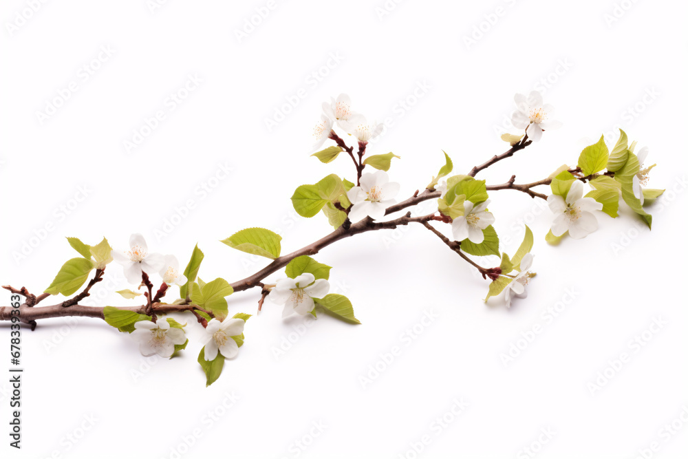 A branch of Beech with blossoms isolated on a plain white canvas.