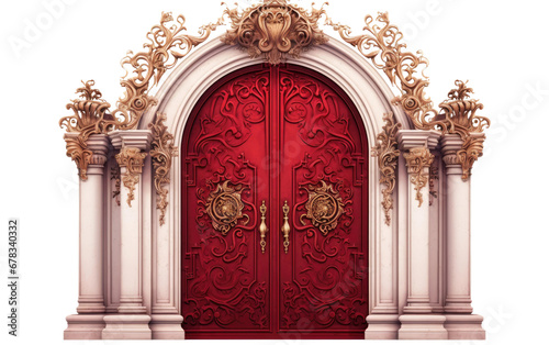 Crimson Crest Door in Stunning Look in Red Color on a Clear Surface or PNG Transparent Background.
