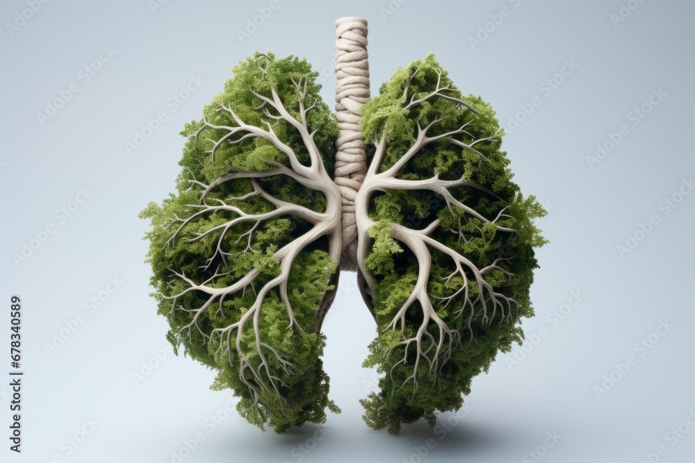 Trees simulating a lung,Green trees simulating a lung on behalf of the environment - obrazy, fototapety, plakaty 