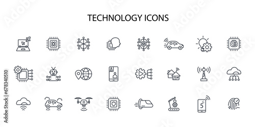 Technology icon set.vector.Editable stroke.linear style sign for use web design,logo.Symbol illustration.