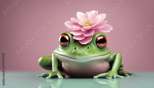flowers on cute frog with pink background