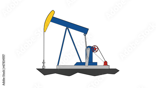 Color pumpjack drawing showing motor, belt, pulley,and sucker rod