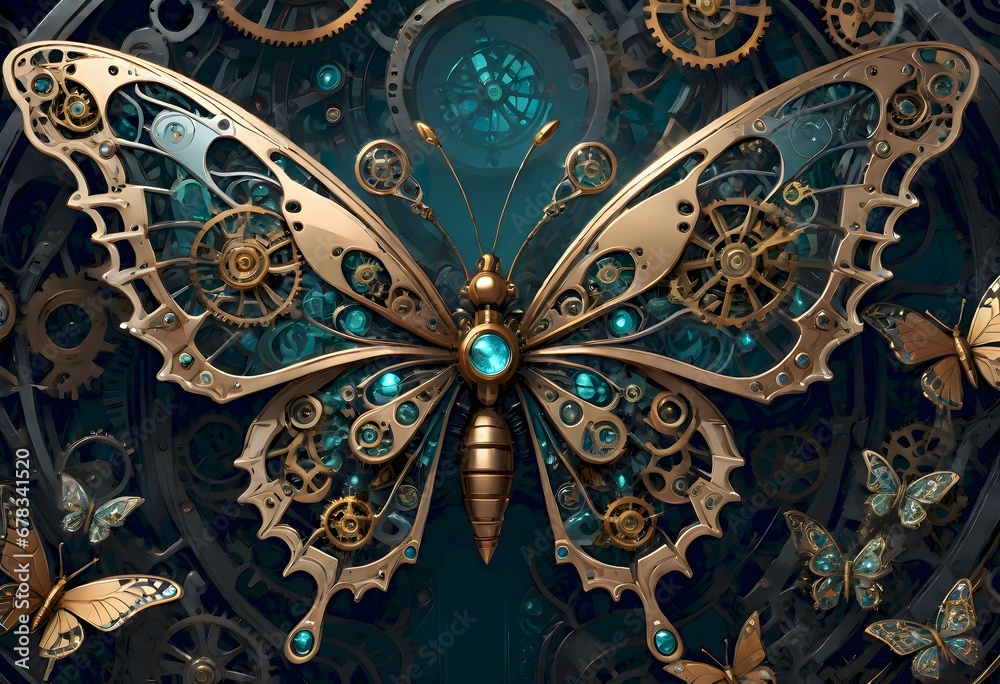 Steampunk Mechanical Butterfly, Generative Ai