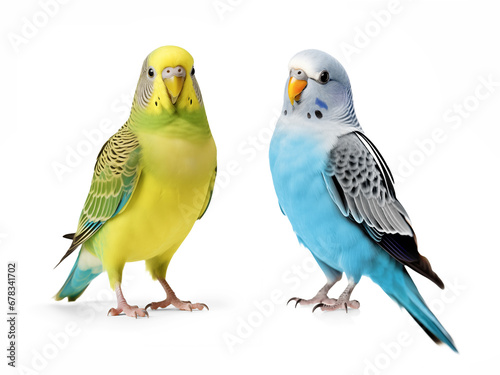 two parakeet portrait on isolated background photo