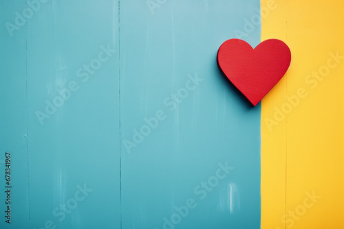 Shabby heart on colorful wooden fence. Retro, minimal, inspired by love and Valentine's Day.