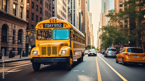 yellow school bus on the street photo