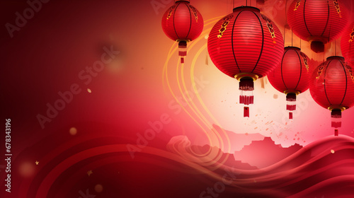 Chinese national lanterns on a red background. AI Generated