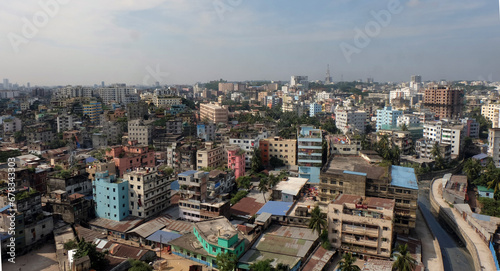 A beautiful sunny view of chittagong city. Karnafuli river side. Top view of chittagong city,Bangladesh.