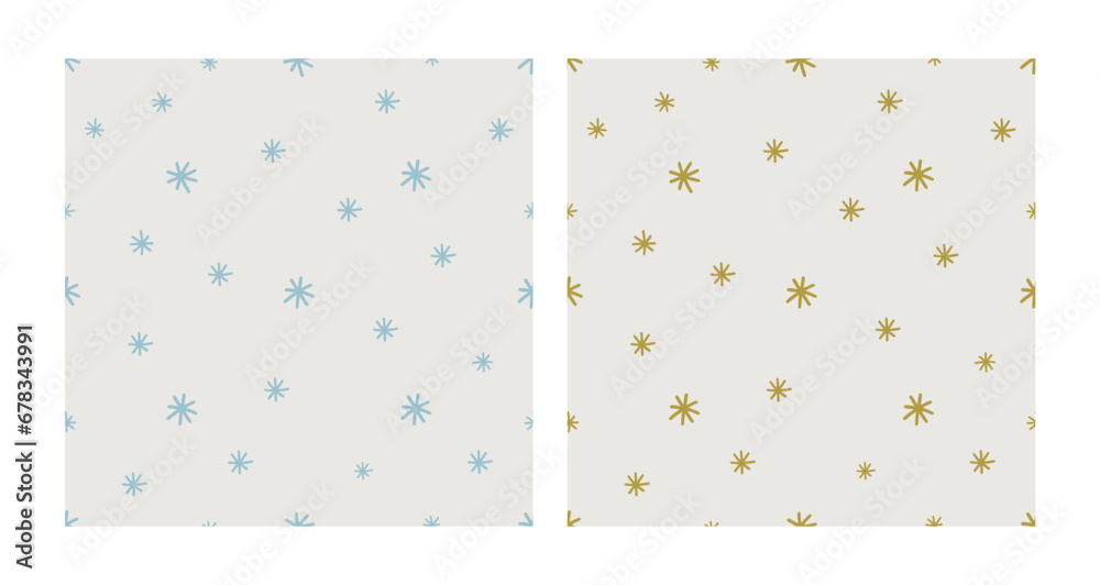 Snowflakes pattern set. Festive ornament in retro style. Christmas simple seamless abstract texture