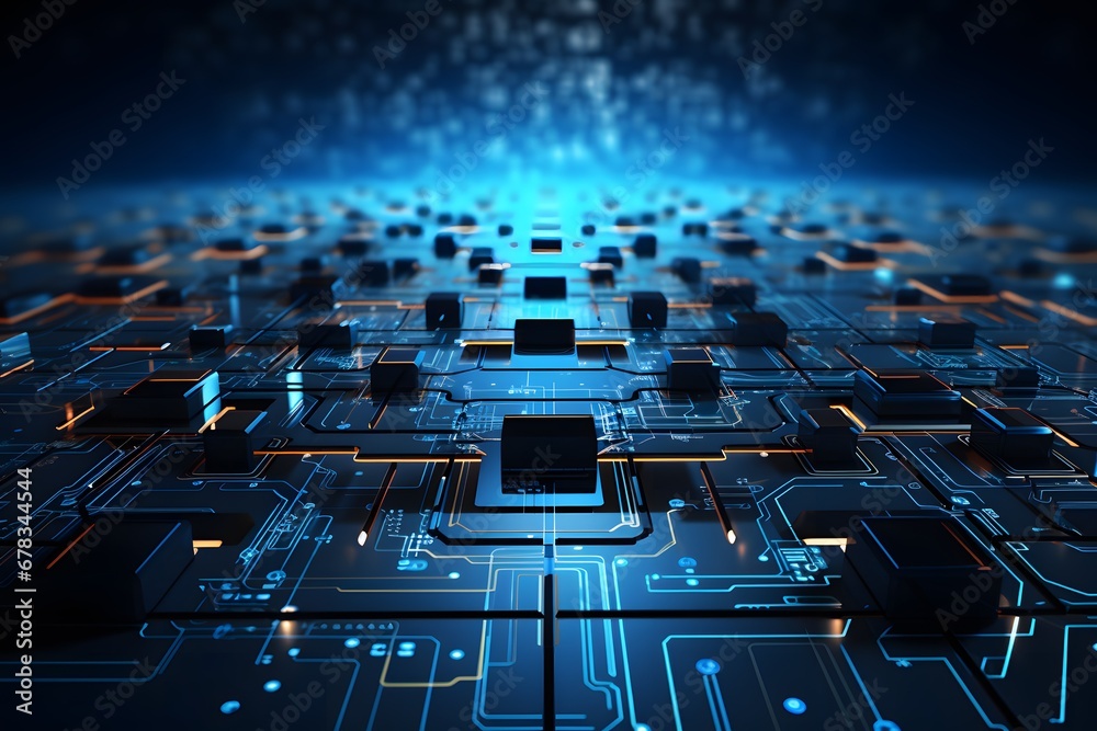 Obraz premium Dynamic Futuristic Circuit: Blue Background Vector