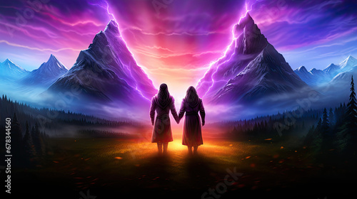 spiritual couple lover soulmate twin flame tantra family valentine love holding hand - by generative ai