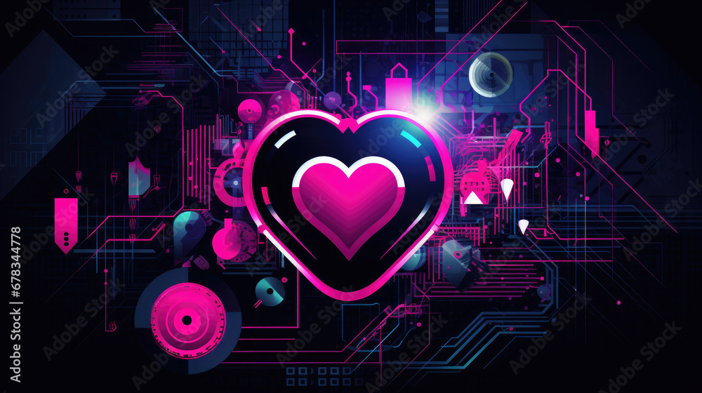 background with pink heart futuristic valentine love technology - by generative ai background with pink heart futuristic valentine love technology - by generative ai
