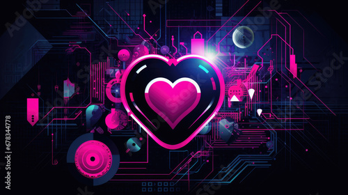 background with pink heart futuristic valentine love technology - by generative ai