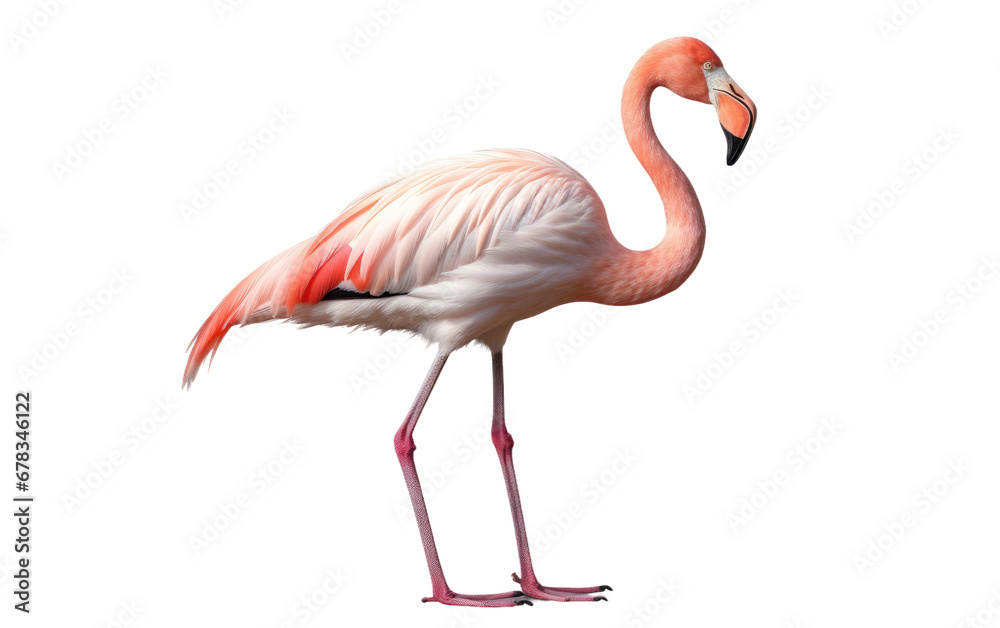 Flamingo in Long Feet Looking Unique on a Clear Surface or PNG Transparent Background.