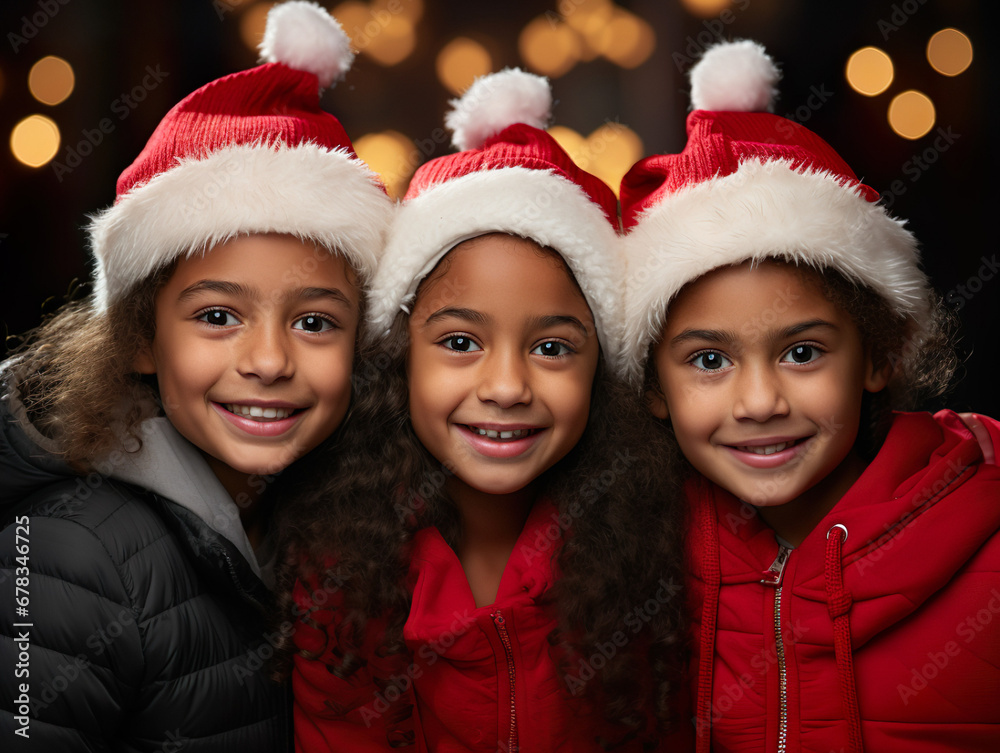 Siblings Wearing Christmas Hats on Christams Eve - Generative Ai Siblings Wearing Christmas Hats on Christams Eve - Generative Ai