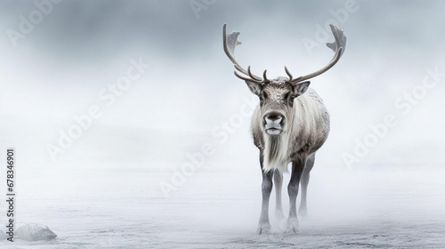 Portrait Of Reindeer in the Winter Mist Morning - Generative Ai