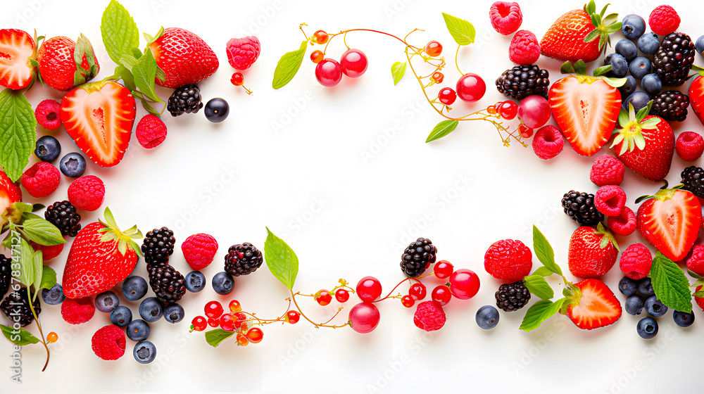 Red fruits. Concept of healthy and nutritious food, and antioxidants. White background. Space for text. Red fruits. Concept of healthy and nutritious food, and antioxidants. White background. Space for text.