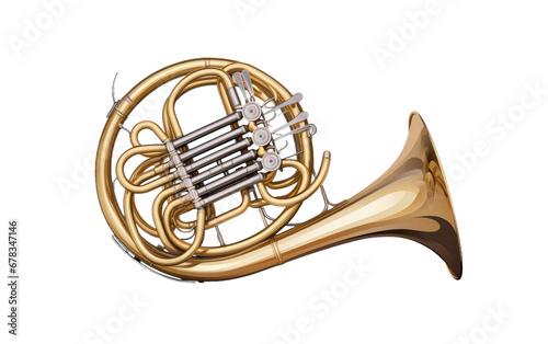 French Horn in Stunning Look on a Clear Surface or PNG Transparent Background.
