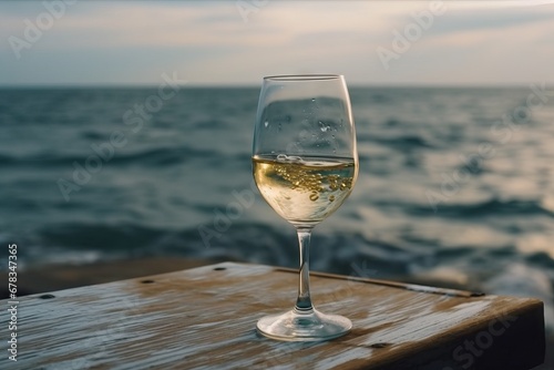 Glass of white wine by the sea
