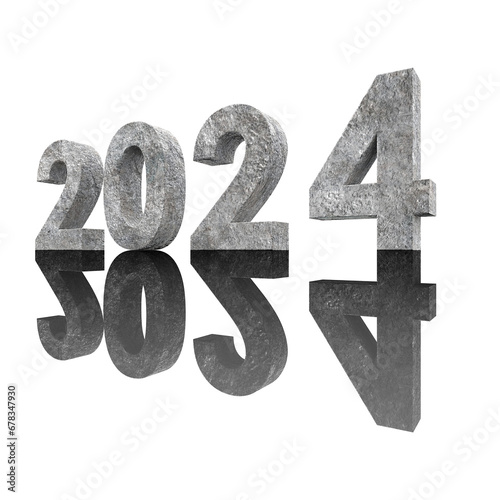 2024 word art, extruded font 3d rendering with transparent background