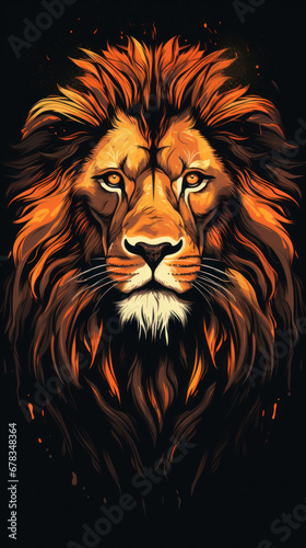 Lion head poster on black background.