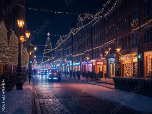 urban nights aglow 8k city street adorned with vibrant christmas leds