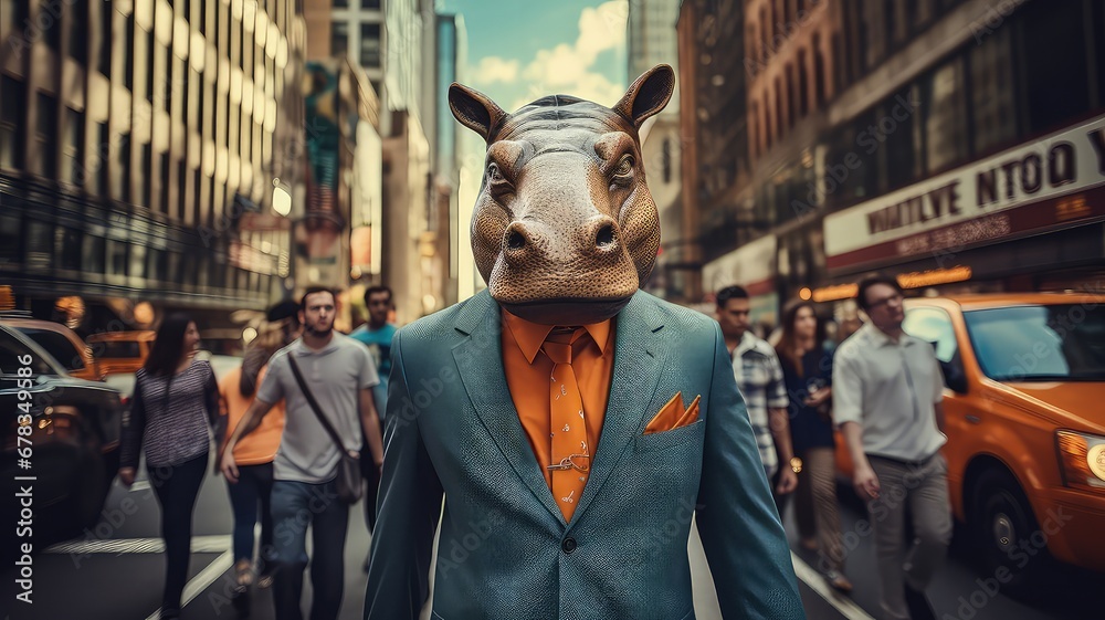 Animals like businessman walking downtown Animals like businessman walking downtown