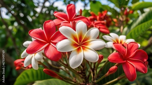 Frangipani or Plumeria flower blooming in the garden. Springtime Concept. Valentine s Day Concept with a Copy Space. Mother s Day.