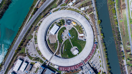 Aerial snapshot of Grenoble's unique circular structure.