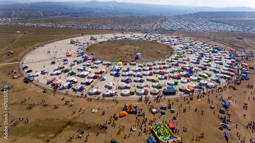 Mongolia's traditional games in panoramic view. photo