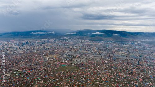 Ulaanbaatar from above a sea of yurts and homes