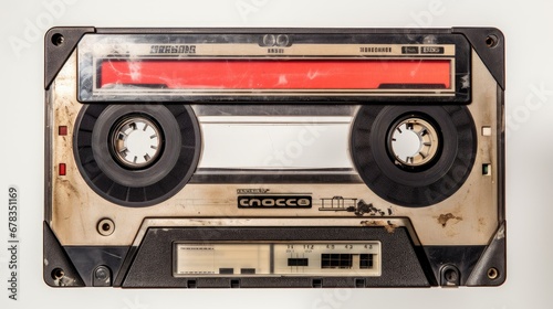 Musical nostalgia  audio cassette tape on a white background  a symbol of vintage sound.