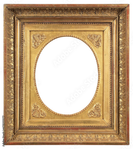 Patterned picture frame with an oval cutout in the center on a transparent background, in PNG format.