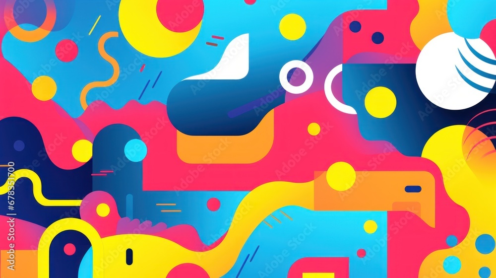 A bunch of different colored shapes on a blue and pink background