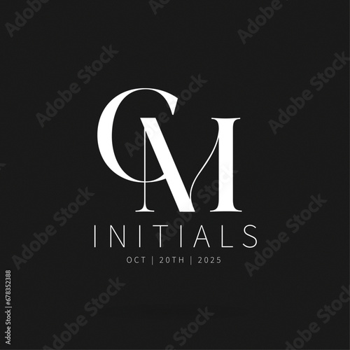 CM brand logo, CM letter logo, CM Typography Initial Letter Brand Logo, Minimalist Wedding Monogram Logo, Typographic Line Monogram Logo