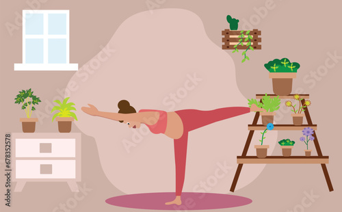 Woman doing meditation and exercise during pregnancy. Yoga in pregnancy concept. Flat vector illustration isolated on white background.