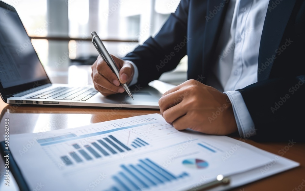 Business casual manager presenting and discussing company growth Business casual manager presenting and discussing company growth
