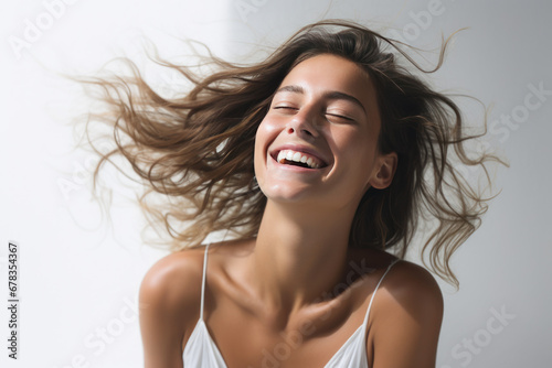  Joyful Woman with Curly Hair Laughing