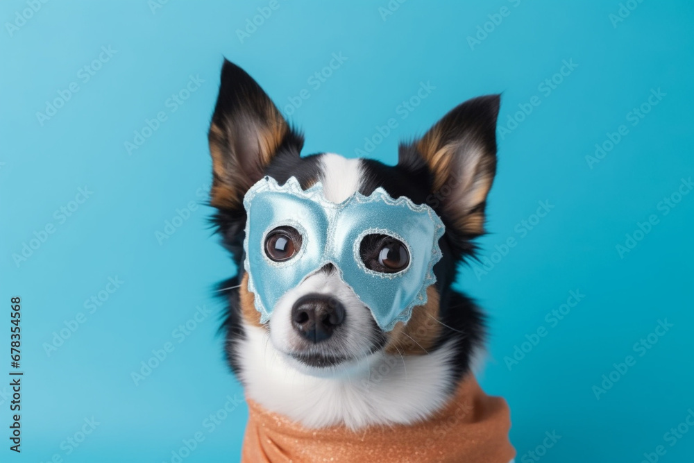 Dog in a mask on a blue background. AI Generated Dog in a mask on a blue background. AI Generated