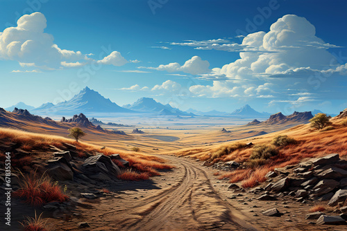 Dirt Road with Mountains in the Background. Generative Ai
