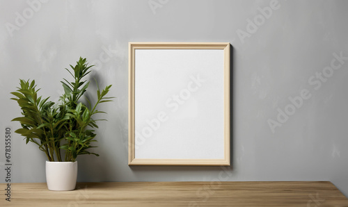 Mockup poster frame close up on wall in home interior background, 3d render. High Image Resolution © Polska