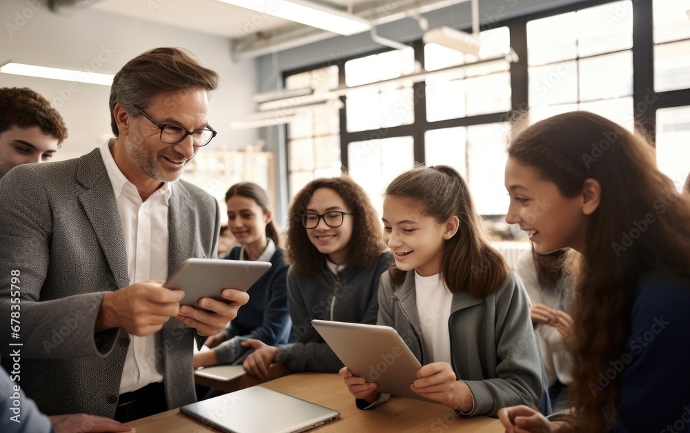 Educator Using Tablet to Instruct High School Students Online Educator Using Tablet to Instruct High School Students Online